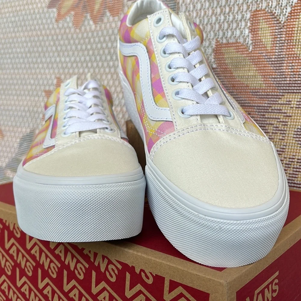 Vans WMNS Old Skool Stacked Pastel Picnic Pink Plaid VN0A7Q5MGBX Platforms